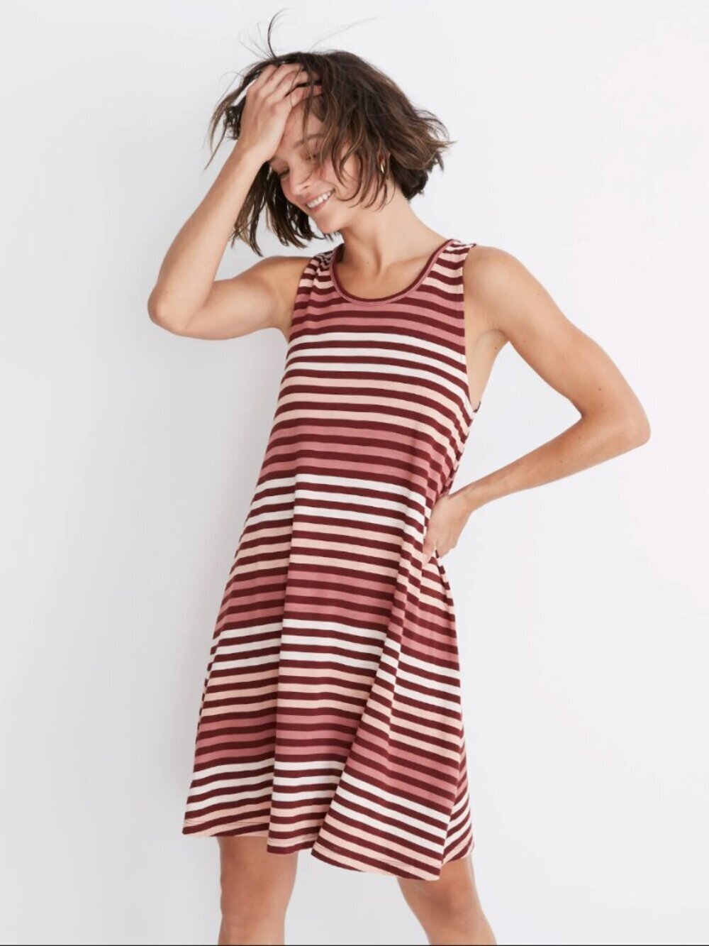 Madewell NWT Highpoint Tank Dress in Sulley Stripe, Burgundy Pink Cream, S